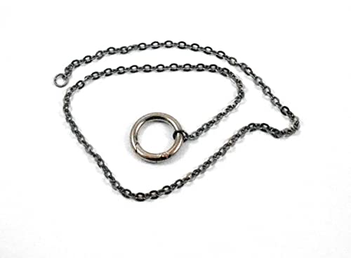 Small NO Closure Locking Day Collar Rhodium Push O Ring Choker Statement Necklace Antique Silver oxide Pure Plated chain"Play now" Men Women Girl Gift Infinity Eternity Yoga18"