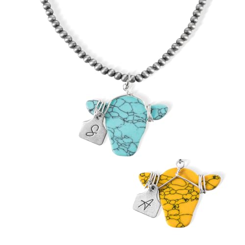 Custom Cow Head Western Necklaces For Women Navajo Pearls Necklace Personalized Initial Cattle Tag Necklace For Her Western Jewelry Gifts For Mother Daughter Cowgirl