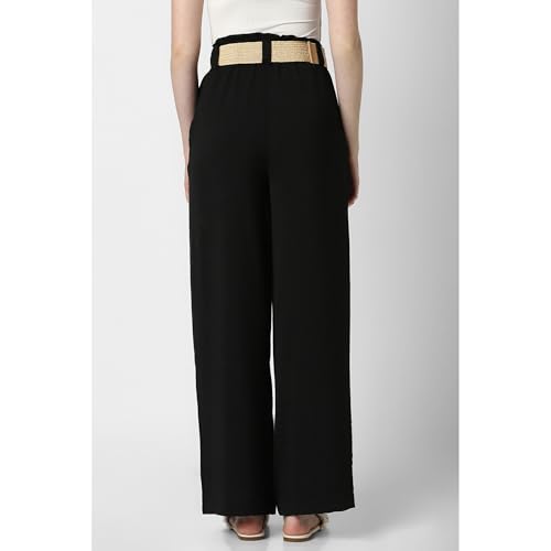 Image of Van Heusen Women's Regular Fit Mid Rise Belted Casual Wide Leg Pants