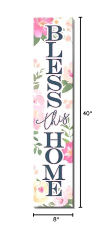 Image of Spoontiques Bless This Home Porch Sign - Decorative Home Decor Wooden Signs - Rustic Outdoor Decoration - Durable and Weatherproof - Entryway Decoration - 8 inch x 40 inch