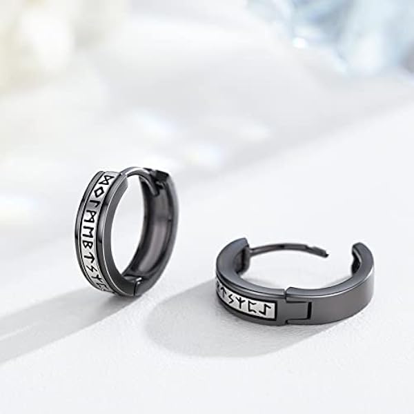 Pendientes de aro vikingos nórdicos de plata de ley 925 runa vikinga/llave griega/cruz pendientes negros amuleto protección joyas regalos para hombres mujeres