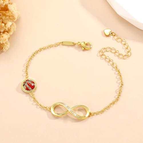 Image of Softball /Volleyball /Soccer /Basketball Bracelet for Girls Teen Women,14K Gold Plated Infinity Charm Link Bracelet Sports Accessories Jewelry Gifts for Lovers Players Team Coach