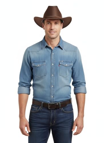 Image of Western Cowboy Hat for Men & Women | Classic Western Style Hat with Braided Band | Lightweight & Comfortable | Outdoor, Party & Travel Wear | Tan