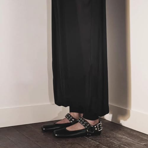 KOKOMOMO Cute Studded Mary Janes for Women Gothic Buckled Decor Y2k Ballet Ballerina Shoes Punk Stud Square Closed Toe Anke Strap Pumps3