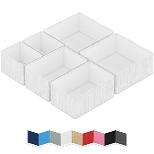 Image of NEATERIZE Drawer Organizer - [Set Of 6] - Closet Organizer and Storage Baskets| Foldable Cloth Drawers Divider | Fabric Bin For Dresser & Shelves |Organize Underwear, Socks, Bra, & Tie’s (White-Grey)