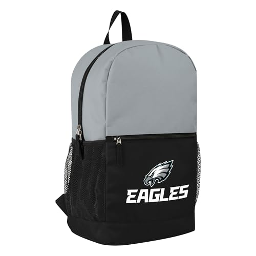 FOCO NFL Officially Licensed Football Team Color Primary Logo 2 Tone Big Logo Color Block School Bag Travel Backpack - Philadelphia Eagles