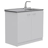 Tuhome Napoles Utility Kitchen Sink, Storage Cabinet with Shelf and Double Doors – All-in-One Kitchen Sink Cabinet for Home or Laundry