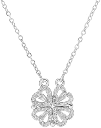 Liummrcy Lucky Four Leaf Clover Necklace, Heart Shape Neck Chain Jewelry Gift for Women Girl for Valentine's Day Anniversary Birthdays Silver four leaf heart shape necklace,4 leaf clover necklace