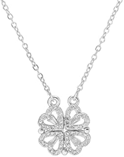 Liummrcy Lucky Four Leaf Clover Necklace, Heart Shape Neck Chain Jewelry Gift for Women Girl for Valentine's Day Anniversary Birthdays Silver four leaf heart shape necklace,4 leaf clover necklace