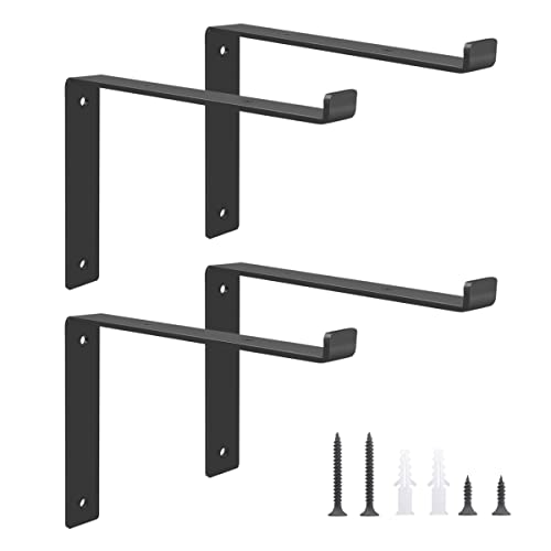 Schwarz Metall Regalhalterung,4 Stück 250mm Schwerlast Winkel L Regalträger Stützen für Wand Bücher,Modern Regalhalterung für Buch Garage Werkstatt Cover