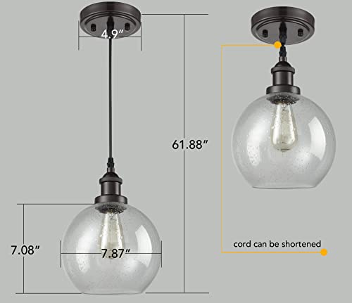 DAYCENT Industrial Vintage Seeded Bubble Glass Globe Pendant Light for Kitchen Island Orb Hanging Lighting, Bronze - Image 5