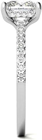 1.00carat- 6.5MM Princess Cut Moissanite Engagement Ring In 14k Gold With Accent Lab Diamond For Women,D-VVS1
