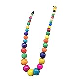 Fuqimanman2020 Chunky Large Simulated Pearl Choker Necklace Drop Dangle Earrings Crystal Bib Big Round Beaded Strand Multicolor Costume Statement Wedding Jewelry Set for Women Brides-Wooden Colorful
