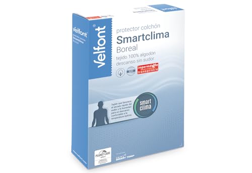 Velfont Protector de Colchón Smartclima Boreal, Impermeable y Transpirable, 100% Algodón, Tecnología Smart Temp 135cm