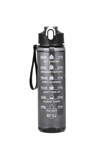 Image of 900ML Water Bottle With Time Guide And Easy Carry Strap - Leakproof And Portable For Everyday Use