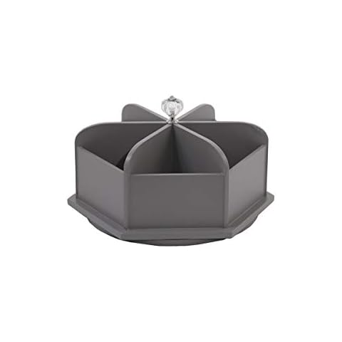 Spinning Desktop Organizer – Hexagon 6 Compartment Rotating Mail and Stationary Holder – Quality Wooden Design – Pen and Pencil Cup and Sorter – by Designstyles (Gray with Crystal knob) Cover