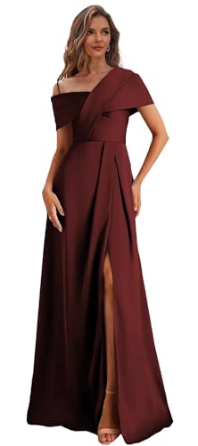 One Shoulder Mother of The Bride Dresses for Wedding Satin Formal Dress with Sleeves Long Evening Gown3