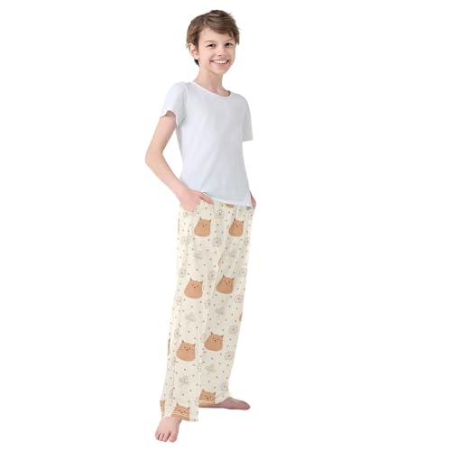 Boys' Pants Cute Cat Flowers Long Bottoms Jogger Pants Elastic Waist Trousers with Pockets S-XL4