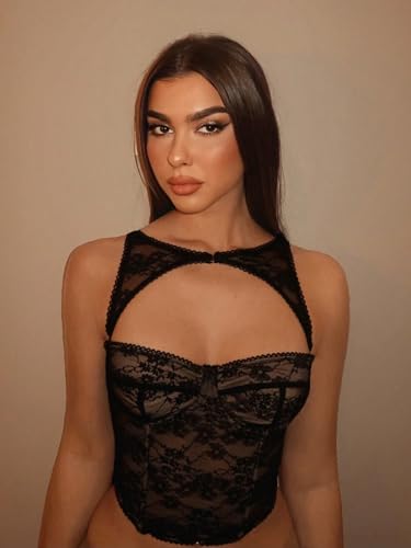 WDIRARA Women's Cut Out Lace Crop Bustier Corset Tank Top Sexy Going Out Party Club Tops4