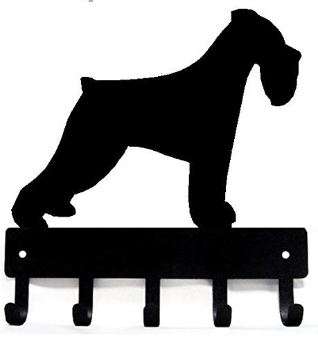 The Metal Peddler Miniature Schnauzer (Natural Ears) - Key Holder & Dog Leash Hanger for Wall - Large 9 inch Wide with 5 Hooks - Made in USA