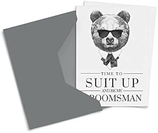 Paper Clever Party Suit Up Groomsman Proposal Cards with Envelopes, Ask Your Groomsmen and Best Man - Styling Bear Design - 12 Pack