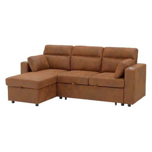 Image of KEIKI 82.5 inch Sleeper L Shaped Sofa with Pull Out Bed,