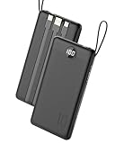 VEEKTOMX Portable Charger Built-in Cables, 10000mAh Power Bank for iPhone, Fast Charge USB C Battery Pack Travel Essentials Powerbank Compatible with iPhone 17/16/15/14, Samsung S25/24, Android, etc