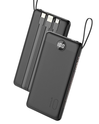 VEEKTOMX Portable Charger Built-in Cables, 10000mAh Power Bank for iPhone,