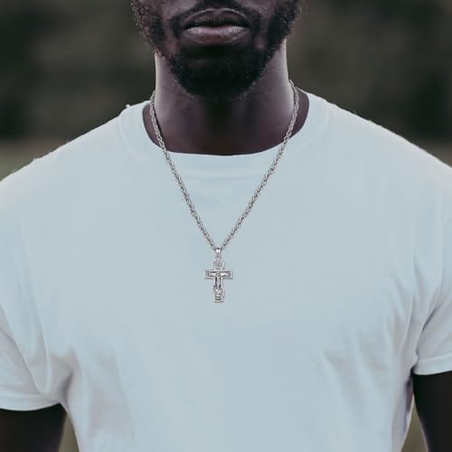 INFUSEU 925 Sterling Silver Jesus Cross Necklaces Crucifix Orthodox Cross Caravaca for Women Men Religious Protection Gifts4