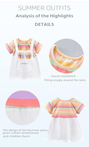 Girls Short Sleeve Dresses Summer Cotton Dress for Girl Cute Bunny & Rainbow Striped Original Casual Girl Outfits3