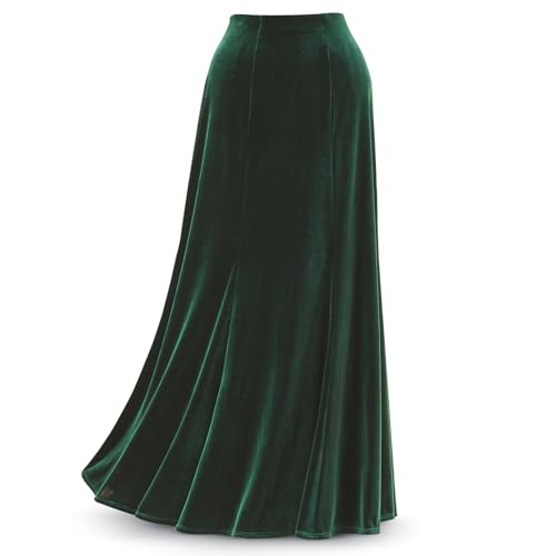 SAGEFINDS Green Velvet Skirt for Women, Luxurious Style for Holidays and Parties, Elasticized Waist, 39” Long