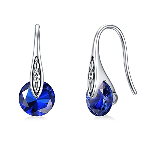 September Birthstone Earrings Sterling Silver Celtic Knot Dangle Drop Earrings For Sensitive Ears Blue Sapphire Earrings Irish Jewelry Valentine's Mothers Day Birthday Gifts For Women Girls Wife Girlfriend #TOP15