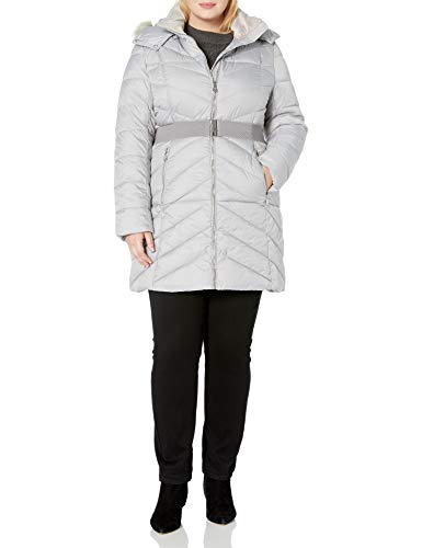 Nanette Lepore Women's Plus Size Belted Puffer Coat with Faux Fur Collar, Cloud, 2X