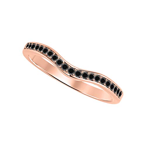 Round Cut Black Diamond 14K Gold Over Sterling Silver Half Eternity Curved Band Wedding Ring For Womens