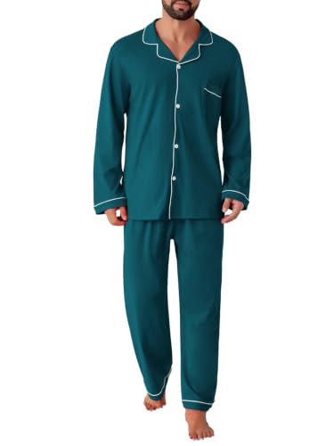 Image of QZH.DUAO Mens Pajama Set 100% Cotton Long Sleeve Button Down PJs