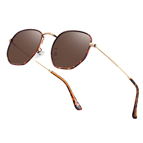 Image of Hipster Hexagonal Polarized Sunglasses Men Women Geometric Square Small Vintage Metal Frame Retro Shade Glasses