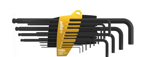 Wiha Stiftschlüssel Set mit ProStar Halter I Sechskant-Kugelkopf I 13-teilig I Schwarzoxidiert I speziell für Zoll-Ausführungen (24189)