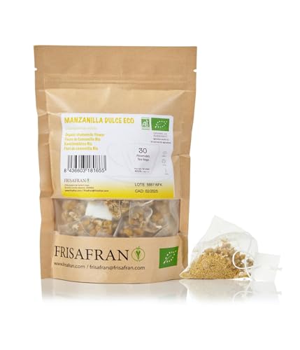 FRISAFRAN | Flores de entera de manzanilla en pirámides Bio 30unidad | INFUSIÓN DE KAMILLEL | Té de hierbas relajante | Origen Europa | Manzanilla para dormir