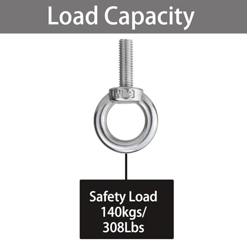 Image of M8 Eye Bolts with Nuts 8 Pack, 5 /16 inch x 1 inch Shoulder Lifting Stainless Steel Eye Bolt for Swing Board, Heavy Duty Threaded Ring Screw Eyebolts kit for Tie Down Straps Outdoor