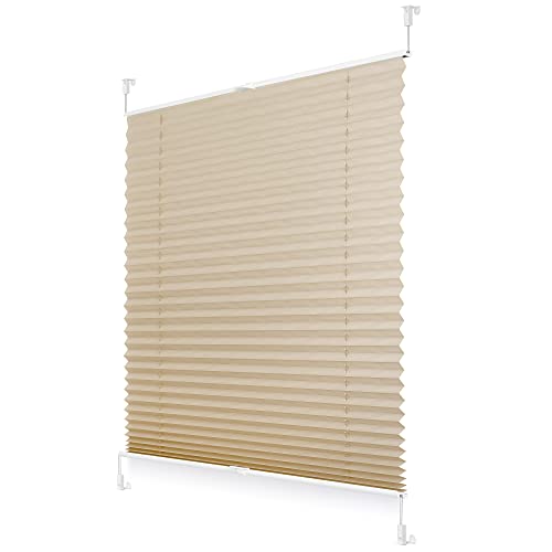 ROOMY Plissee Klemmfix, verspannt, Blickdicht, Sichtschutz Sonnenschutz Jalousie Creme, 75 cm x 210 cm (B x L)