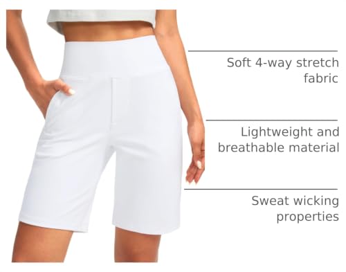 Image of SANTINY Women's 9 inch High Waisted Bermuda Shorts with 4 Pockets Knee Length Long Shorts for Women Workout Athletic Casual