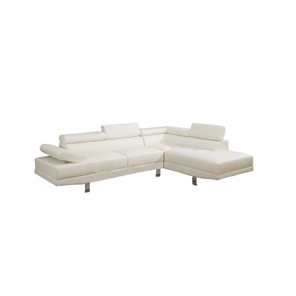 White Black Sectional Living Room Furniture Faux Leather Adjustable Headrest Right Facing Chaise Left Sofa D