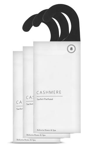 BOHORIA® Saquitos perfumados perfumados con aroma a lavandería, perfecto para el armario, coche, cajones, armarios, eliminación de olores, aroma a habitación (cachemira, 3 unidades)