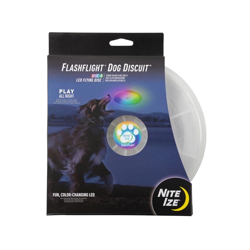 Nite Ize Flashflight Dog Discuit LED Flying Disc - Durable Dog Toy for Fetch - Flying Disc with Bright LED Light - Glowing Pet Toy for Playing - Replaceable Batteries