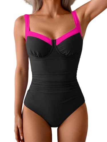 Image of B2prity Women's One Piece Swimsuits Tummy Control Bathing Suits Push Up Swim Suit Color Block Swimwear