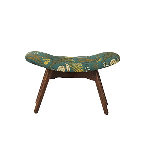 Image of Chumbak Mid Century Modern Foot Rest - Ferns (1 Seater Footrest, Sheesham Wood, Green)