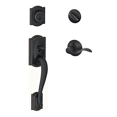 SCHLAGE Camelot Single Cylinder Handleset and Left Hand Accent Lever, Aged Bronze (F60 CAM 716 Acc LH) Lock Company