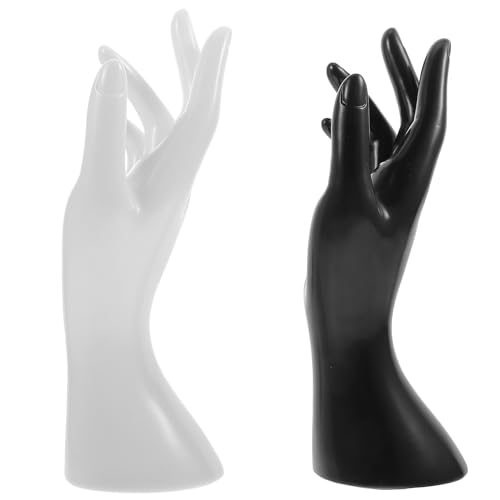TOGEVAL Soportes para Joyas 2 Piezas Forma de Mano Plástico Duradero Exhibidor para Pulseras y Anillos Colores Negro y Blanco Ligero y Fácil de Transportar para Organización Hogar o