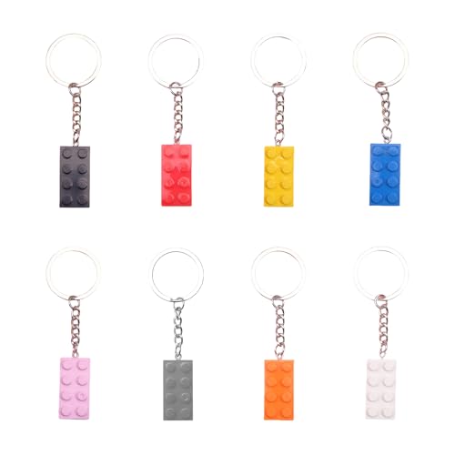 8 Stück Schlüsselanhänger Kompatible mit LEGO,Bausteine Anhänger Set für LEGO Mitgebsel,Legosteine für Jungen,Schlüsselbund aus Kunststoff für Kinder,Erwachsene,Partygeschenke,Schlüsselbrett Zubehör