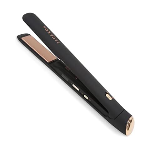 FoxyBae Cordless Hair Straightener 1 Inch – On The Go Travel Styling Tool – 2 in 1 Cordless Flat Iron & Curler – Wireless Flat Iron - Ceramic Tourmaline Technology (Black Rose-Gold) Cover